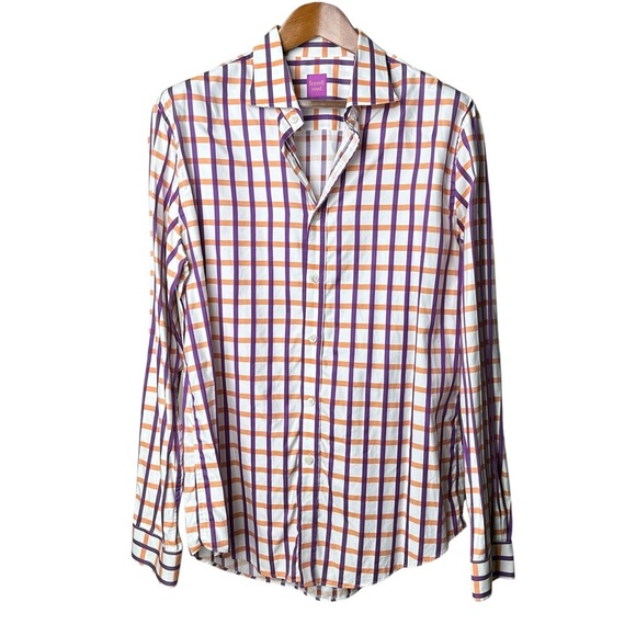 Ferrell Reed Size 17 Purple Orange Windowpane Button Up Shirt Colorful Business - Picture 2 of 12